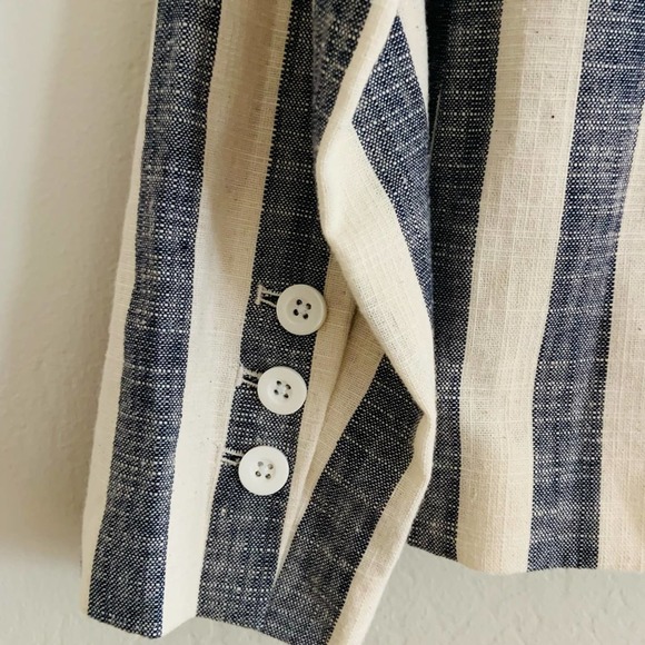 L'Academie Poppy Linen Blend Blue White Striped Blazer Size Small - Picture 8 of 10